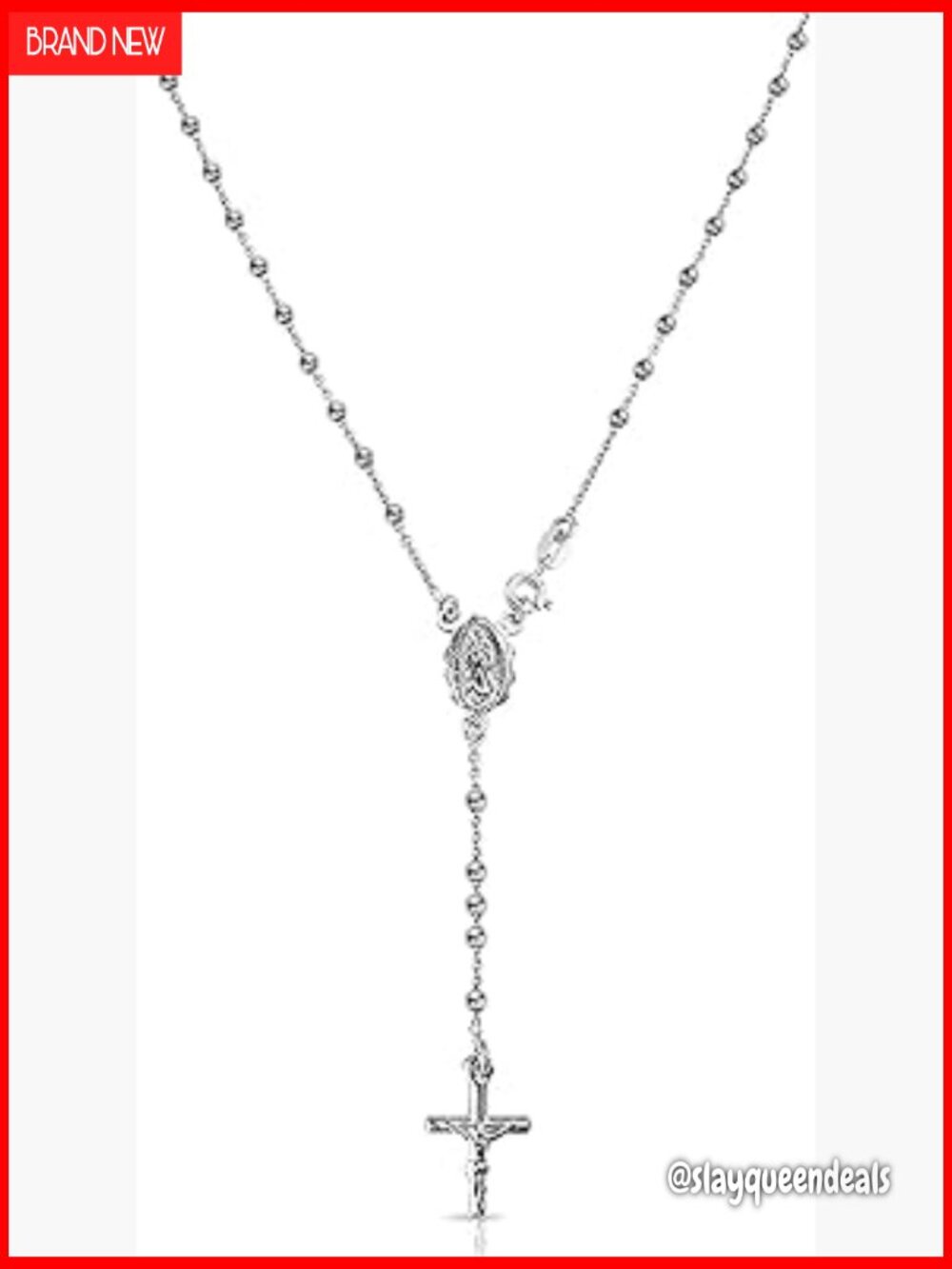 Solid 925 Sterling Silver Bead Chain Cross Pendant Y Necklace 18in